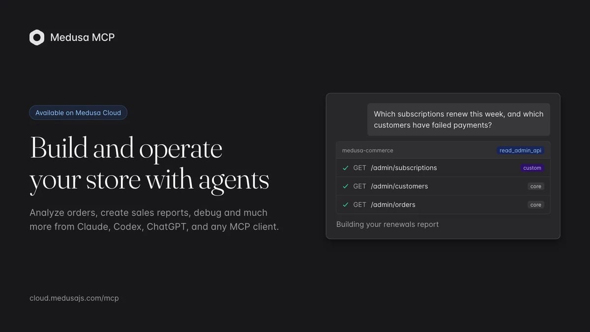 Announcing Medusa MCP: Build and operate your store with agents